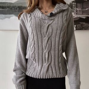 vintage grey cableknit slouchy off duty sweater